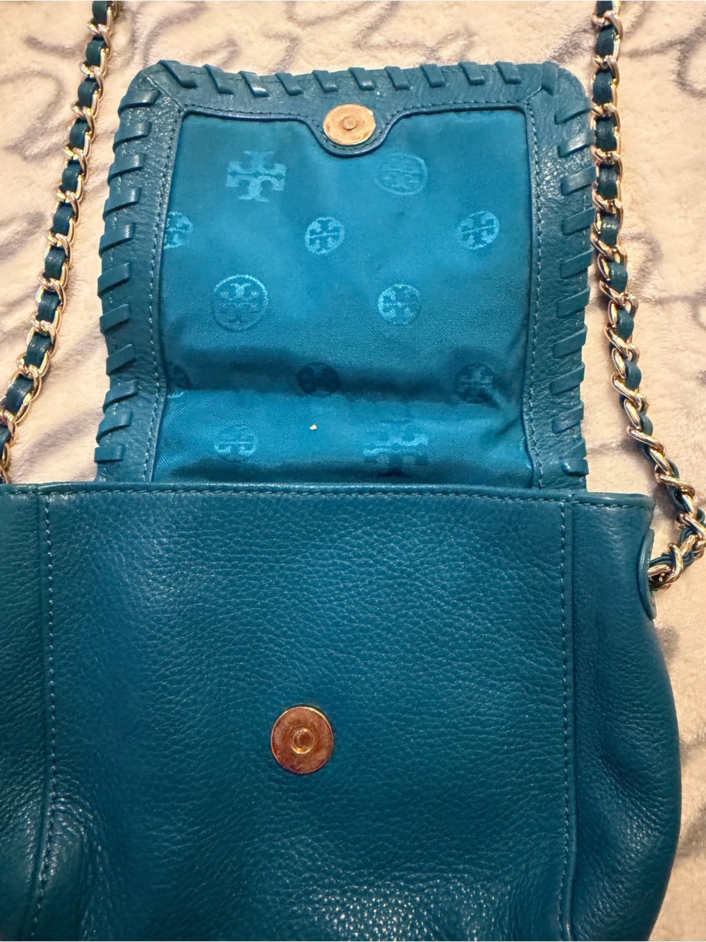 Tory Burch Teal Leather Chain-Strap Crossbody